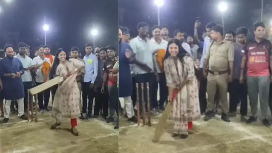 क्रिकेटर रिंकू सिंह की 'दुल्हनिया' प्रिया सरोज ने थामा बल्ला, चौके-छक्के लगाती वीडियो वायरल