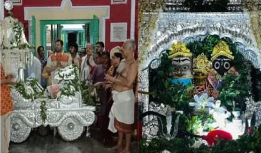 वाराणसी में सोने के भगवान जगन्नाथ चांदी के रथ पर हुए विराजमान, 108 श्रद्धालुओं ने खींची भव्य रथयात्रा
